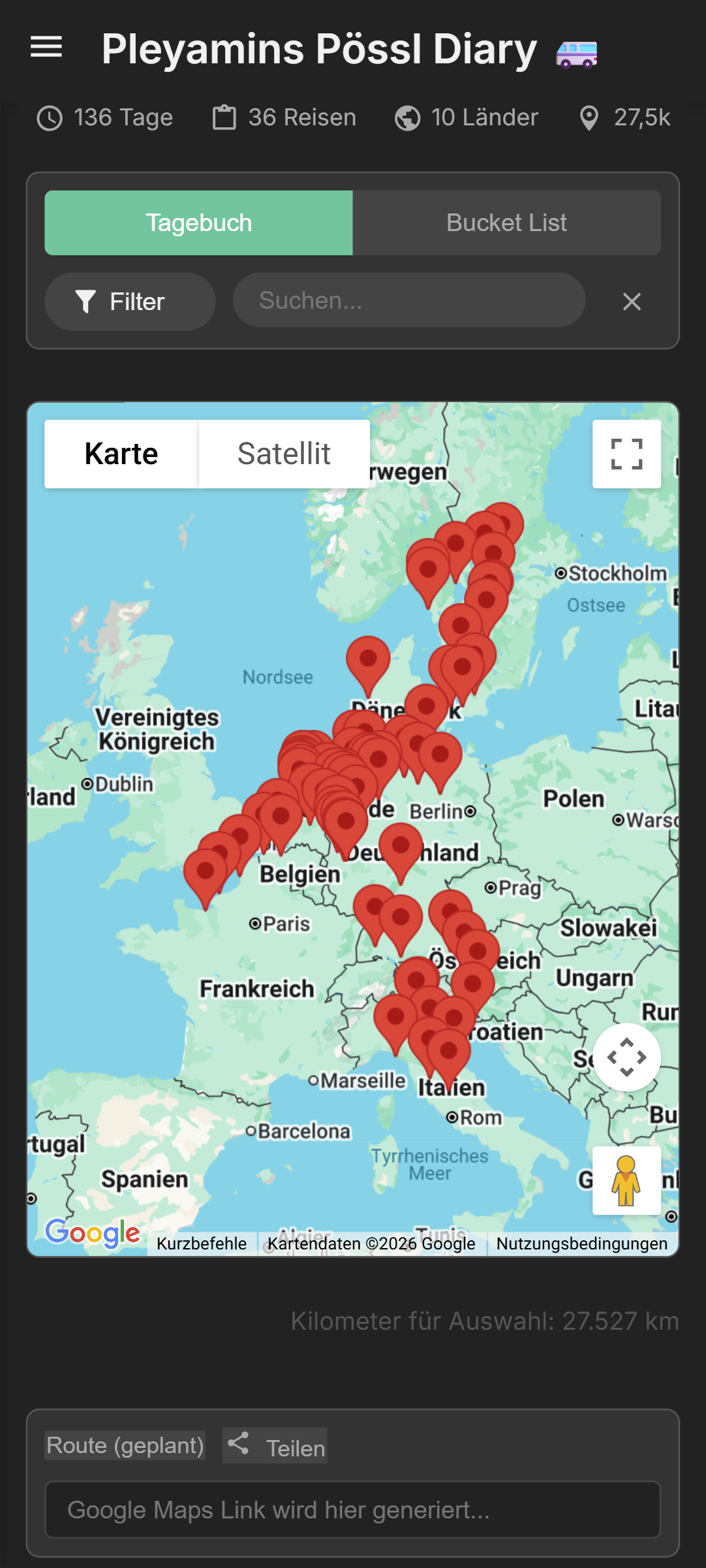 Screenshot: Karte & Planung mit Google Maps